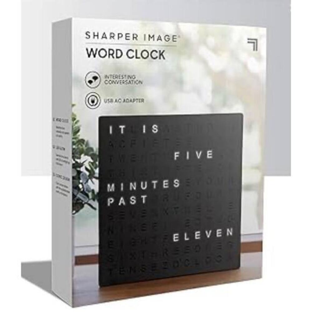 NEW Sharper Image LED Word Clock Light-Up Digital Clock Desk & Wall Time Display